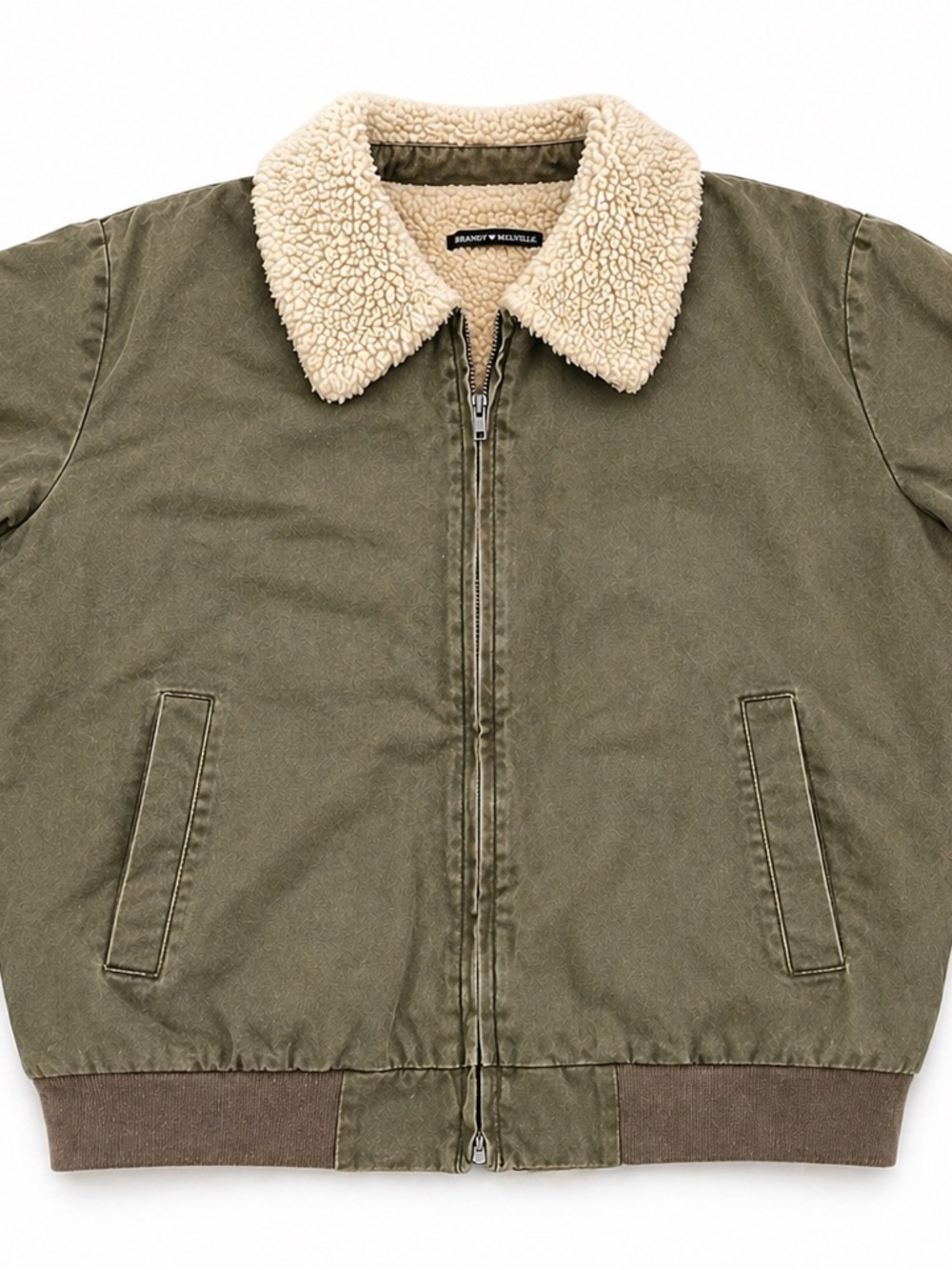 Brandy Melville Olive Bomber Jacket Sherpa Lining
